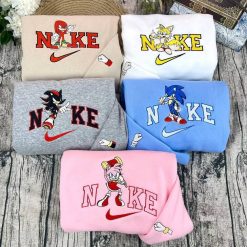 Sonic The Hedgehog Characters Nike Embroidered Sweatshirts, Nike Couple Embroidery, Matching Embroidered Hoodies
