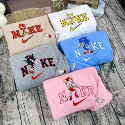 Sonic The Hedgehog Characters Nike Embroidered Sweatshirts, Nike Couple Embroidery, Matching Embroidered Hoodies