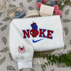 Spider-Man And Hello Kitty Nike Couple Embroidered Sweatshirts, Nike Couple Embroidered Hoodies