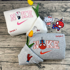 Spiderman and Gwen Stacy Kitty Nike Embroidered Sweatshirts, Nike Matching Embroidery