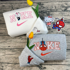 Spiderman and Gwen Stacy Kitty Nike Embroidered Sweatshirts, Nike Matching Embroidery