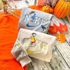 Spooky Coraline And Wybie Nike Embroidered Sweatshirt, Custom Embroidered Nike Sweatshirt