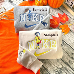 Spooky Coraline And Wybie Nike Embroidered Sweatshirt, Custom Embroidered Nike Sweatshirt