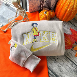 Spooky Coraline And Wybie Nike Embroidered Sweatshirt, Custom Embroidered Nike Sweatshirt (4)
