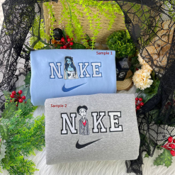 Spooky Corpse Bride Emily And Victor Nike Embroidered Sweatshirts, Halloween Sweatshirts, Nike Matching Embroidery