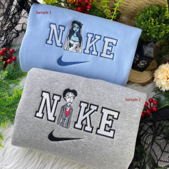 Spooky Corpse Bride Emily And Victor Nike Embroidered Sweatshirts, Halloween Sweatshirts, Nike Matching Embroidery