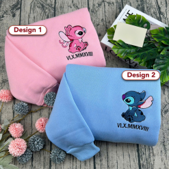 Stitch And Angel Custom Our Special Date Couple Embroidered Sweatshirt, Hoodie, T-shirt