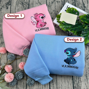 Stitch And Angel Custom Our Special Date Couple Embroidered Sweatshirt, Hoodie, T shirt