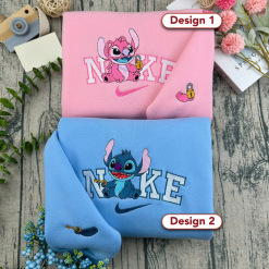 Stitch And Angel Key to My Heart Couple Embroidered Sweatshirt, Nike Couple Embroidered Hoodies