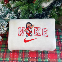 Stitch Angel And Lilo Nike Embroidered Sweatshirt, Disney Nike Crewneck Embroidered Sweatshirt, Stitch Disney Sweatshirt (2)