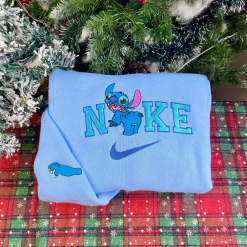 Stitch Angel And Lilo Nike Embroidered Sweatshirt, Disney Nike Crewneck Embroidered Sweatshirt, Stitch Disney Sweatshirt (3)