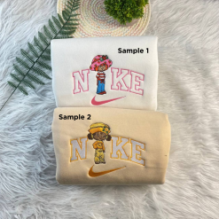 Strawberry Shortcake and Orange Blossom Couple Nike Embroidered Sweatshirt, Nike Couple Embroidered Hoodies