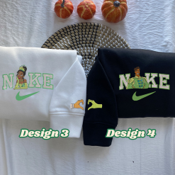 Tiana And Naveen Disney Nike Embroidered Sweatshirts, Nike Couple Embroidered Sweatshirts
