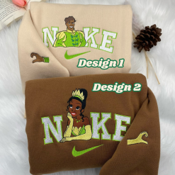Tiana And Naveen Disney Nike Embroidered Sweatshirts, Nike Couple Embroidered Sweatshirts