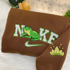 Tiana And Naveen Fog Version Disney Nike Embroidered Sweatshirts, Nike Couple Embroidered Sweatshirts