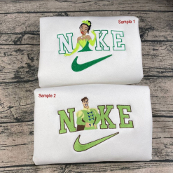 Tiana Princess And Prince Naveen Disney Nike Embroidered Sweatshirts, Disney Nike Embroidered Matching Couple Sweatshirts