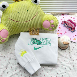 Tiana Princess And The Frog Prince Cute Couple Sweatshirt, Nike Couple Embroidered Hoodies