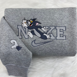 Tom And Jerry Nike Matching Embroidered Sweatshirts, Nike Couple Embroidered Hoodies