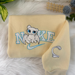 Toothless And Light Fury Nike Matching Embroidered Sweatshirts, Nike Couple Embroidered Hoodies