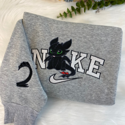 Toothless And Light Fury Nike Matching Embroidered Sweatshirts, Nike Couple Embroidered Hoodies